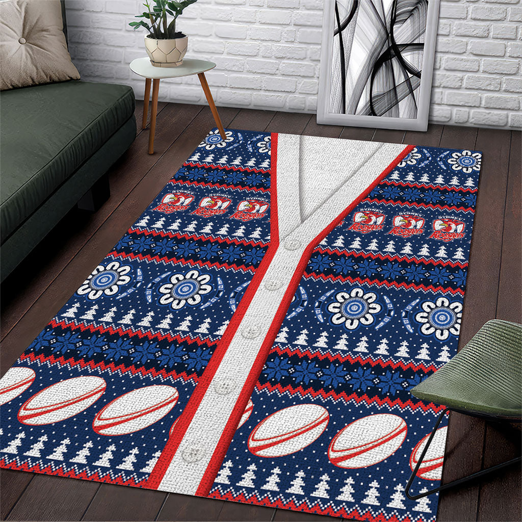Roosters Rugby Christmas Area Rug Aboriginal Seamless Cardigan Inspired