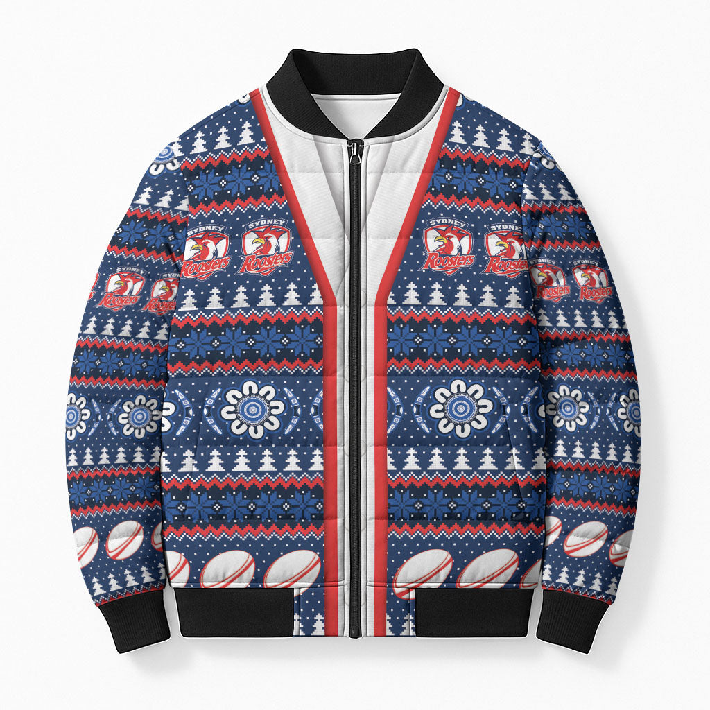 Roosters Rugby Christmas Bomber Puffer Jacket Aboriginal Seamless Cardigan Inspired