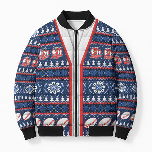 Roosters Rugby Christmas Bomber Puffer Jacket Aboriginal Seamless Cardigan Inspired
