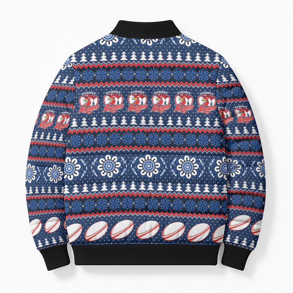 Roosters Rugby Christmas Bomber Puffer Jacket Aboriginal Seamless Cardigan Inspired