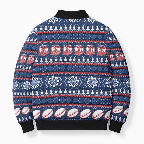 Roosters Rugby Christmas Bomber Puffer Jacket Aboriginal Seamless Cardigan Inspired