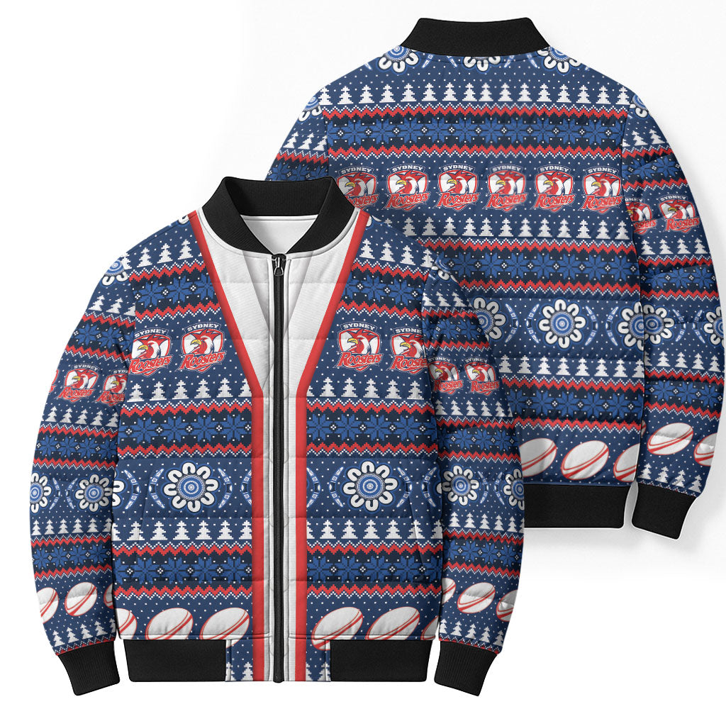 Roosters Rugby Christmas Bomber Puffer Jacket Aboriginal Seamless Cardigan Inspired