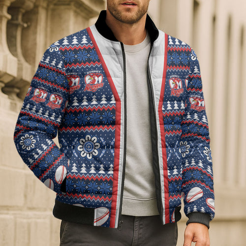 Roosters Rugby Christmas Bomber Puffer Jacket Aboriginal Seamless Cardigan Inspired
