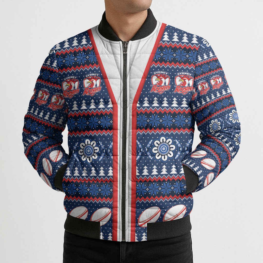 Roosters Rugby Christmas Bomber Puffer Jacket Aboriginal Seamless Cardigan Inspired