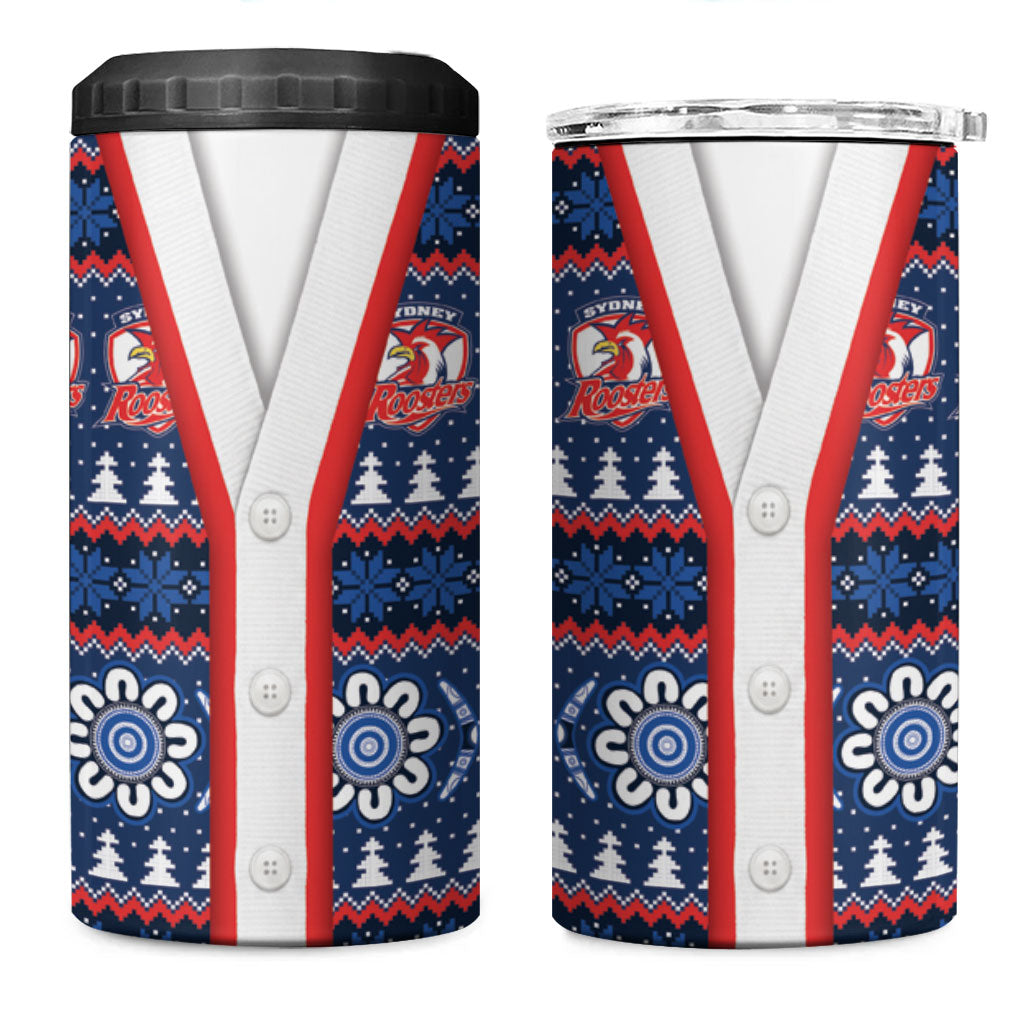Roosters Rugby Christmas 4 in 1 Can Cooler Tumbler Aboriginal Seamless Cardigan Inspired
