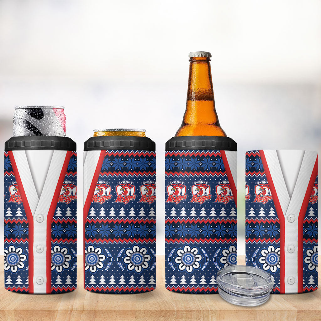 Roosters Rugby Christmas 4 in 1 Can Cooler Tumbler Aboriginal Seamless Cardigan Inspired