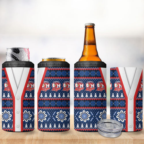 Roosters Rugby Christmas 4 in 1 Can Cooler Tumbler Aboriginal Seamless Cardigan Inspired