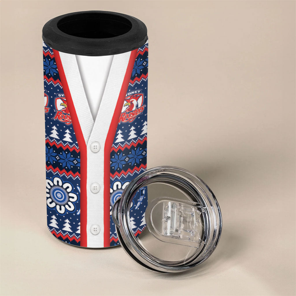 Roosters Rugby Christmas 4 in 1 Can Cooler Tumbler Aboriginal Seamless Cardigan Inspired