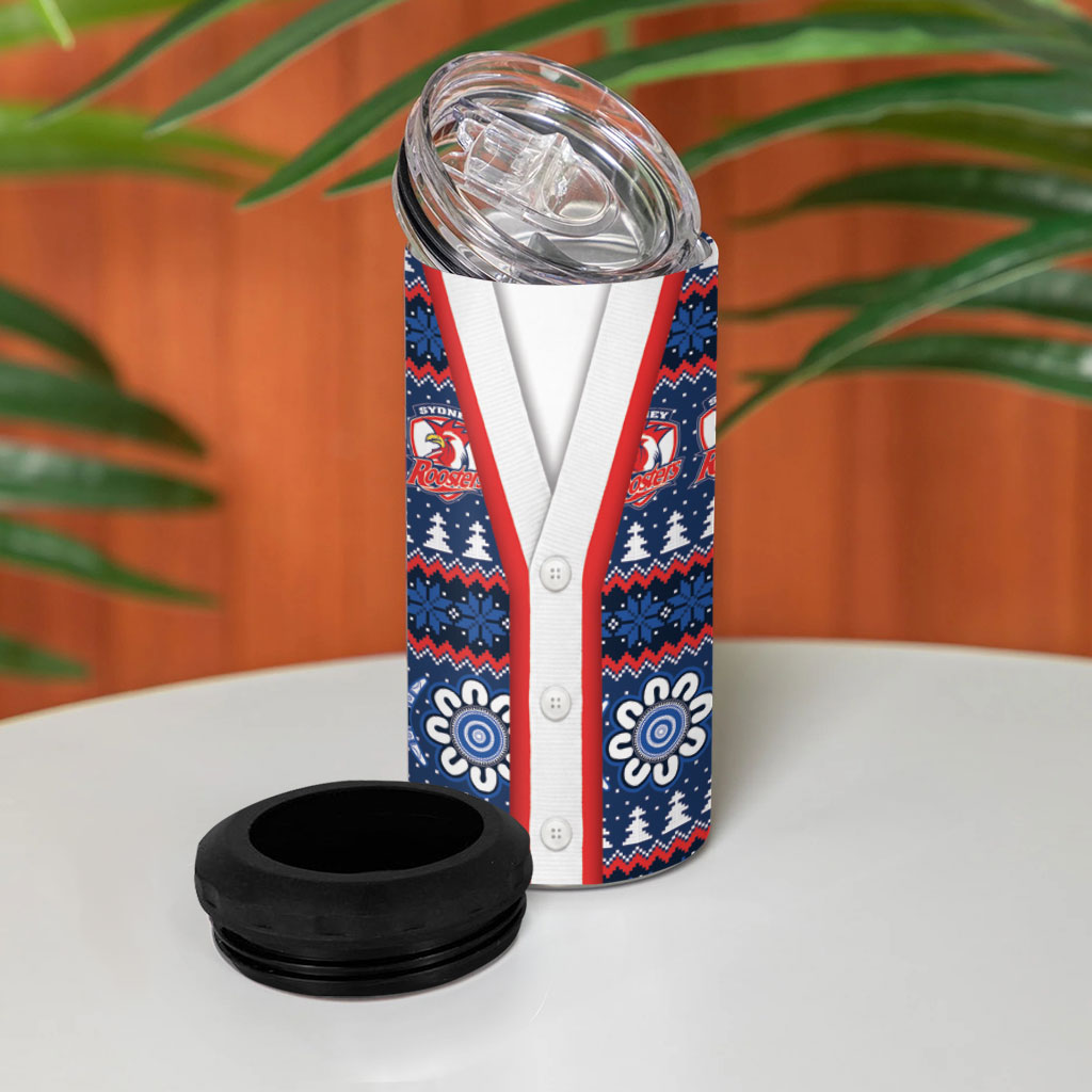 Roosters Rugby Christmas 4 in 1 Can Cooler Tumbler Aboriginal Seamless Cardigan Inspired