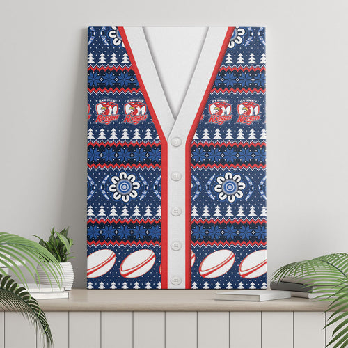 Roosters Rugby Christmas Canvas Wall Art Aboriginal Seamless Cardigan Inspired