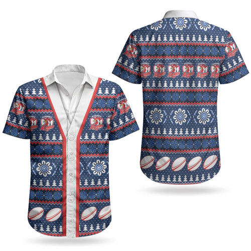 Roosters Rugby Christmas Couples Matching Mermaid Dress and Hawaiian Shirt Aboriginal Seamless Cardigan Inspired