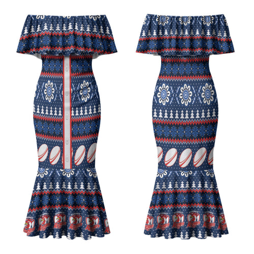 Roosters Rugby Christmas Couples Matching Mermaid Dress and Hawaiian Shirt Aboriginal Seamless Cardigan Inspired