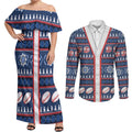 Roosters Rugby Christmas Couples Matching Off Shoulder Maxi Dress and Long Sleeve Button Shirt Aboriginal Seamless Cardigan Inspired
