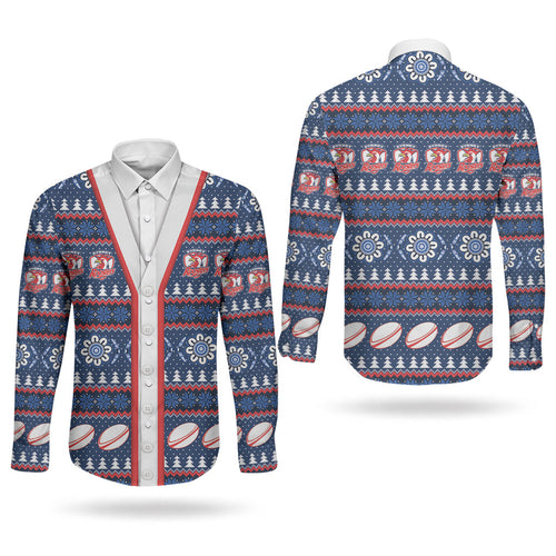 Roosters Rugby Christmas Couples Matching Off Shoulder Maxi Dress and Long Sleeve Button Shirt Aboriginal Seamless Cardigan Inspired