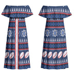 Roosters Rugby Christmas Couples Matching Off Shoulder Maxi Dress and Long Sleeve Button Shirt Aboriginal Seamless Cardigan Inspired