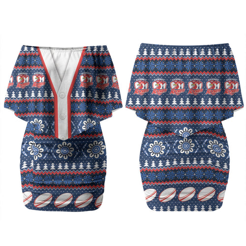 Roosters Rugby Christmas Couples Matching Off Shoulder Short Dress and Long Sleeve Button Shirt Aboriginal Seamless Cardigan Inspired