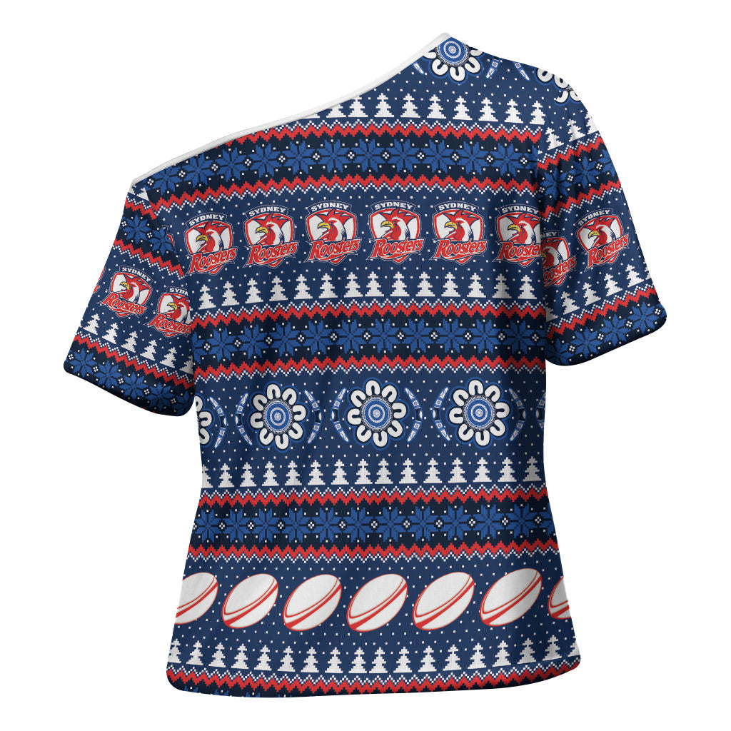 Roosters Rugby Christmas Cross Shoulder Shirt Aboriginal Seamless Cardigan Inspired