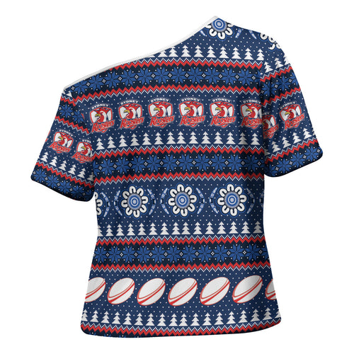 Roosters Rugby Christmas Cross Shoulder Shirt Aboriginal Seamless Cardigan Inspired