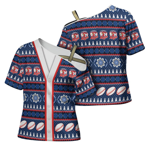 Roosters Rugby Christmas Cross Shoulder Shirt Aboriginal Seamless Cardigan Inspired