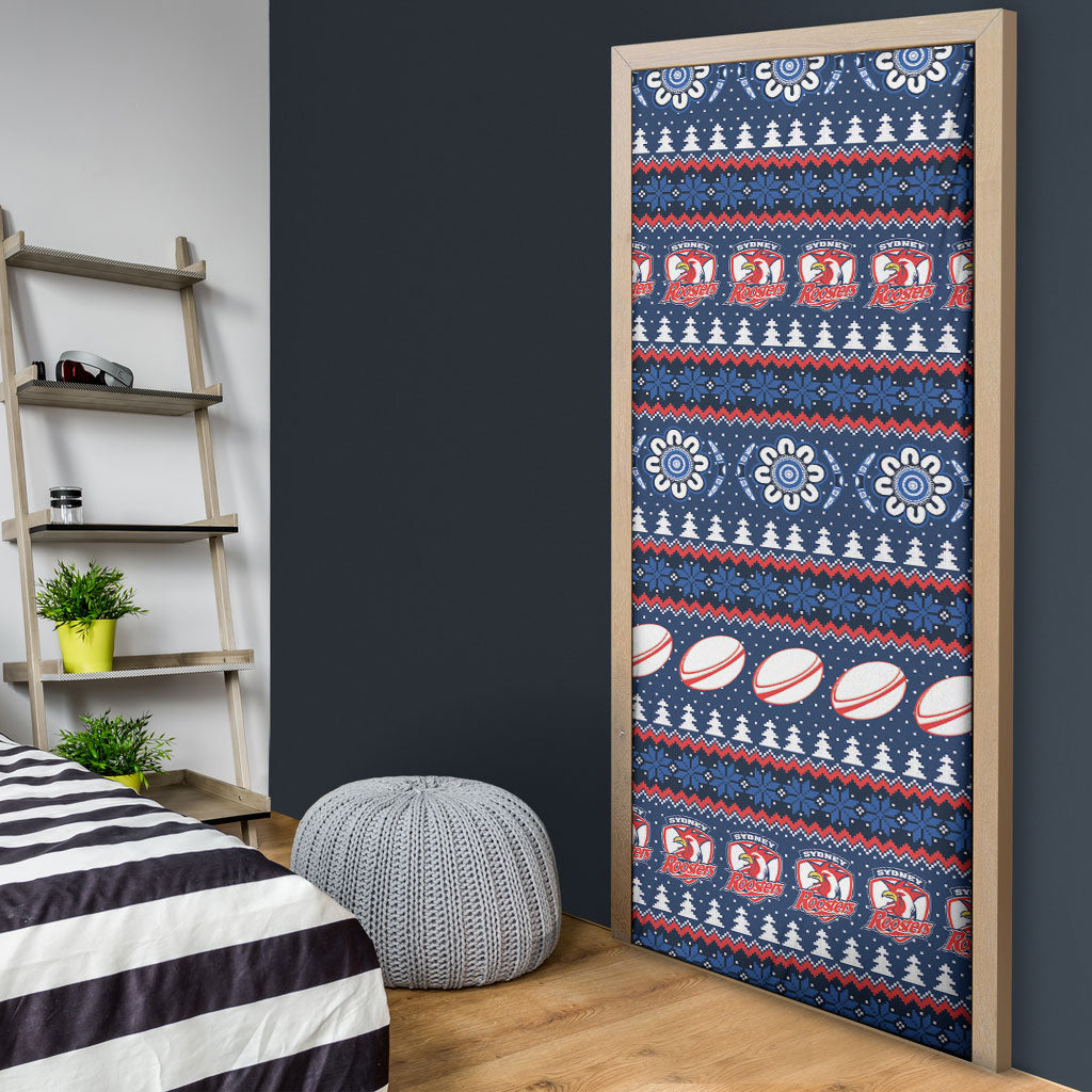 Roosters Rugby Christmas Door Cover Aboriginal Seamless Cardigan Inspired