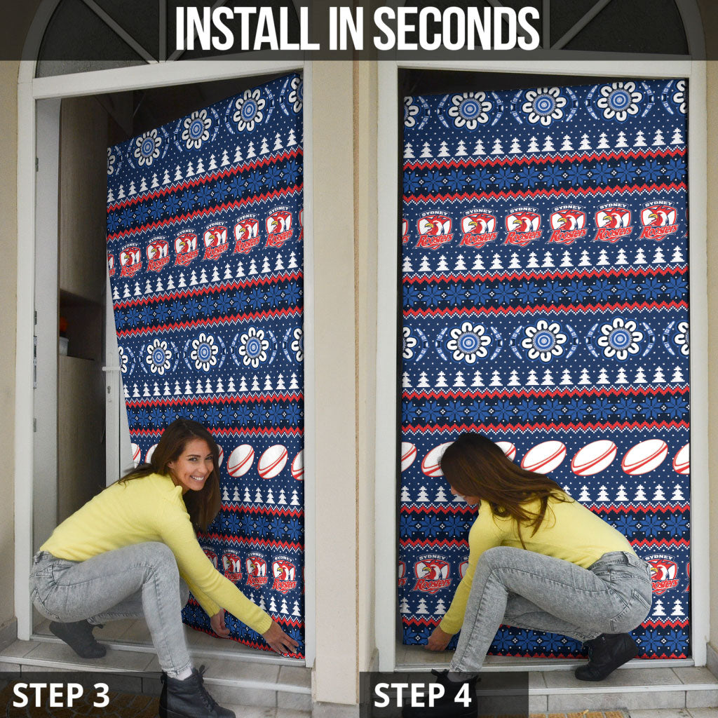 Roosters Rugby Christmas Door Cover Aboriginal Seamless Cardigan Inspired