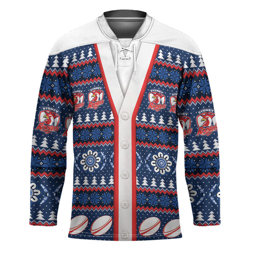 Roosters Rugby Christmas Hockey Jersey Aboriginal Seamless Cardigan Inspired
