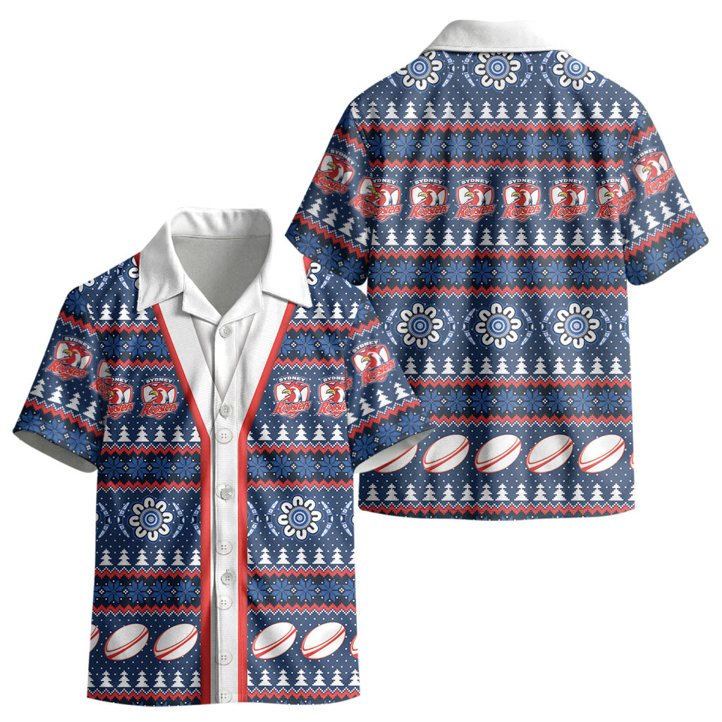 Roosters Rugby Christmas Kid Hawaiian Shirt Aboriginal Seamless Cardigan Inspired