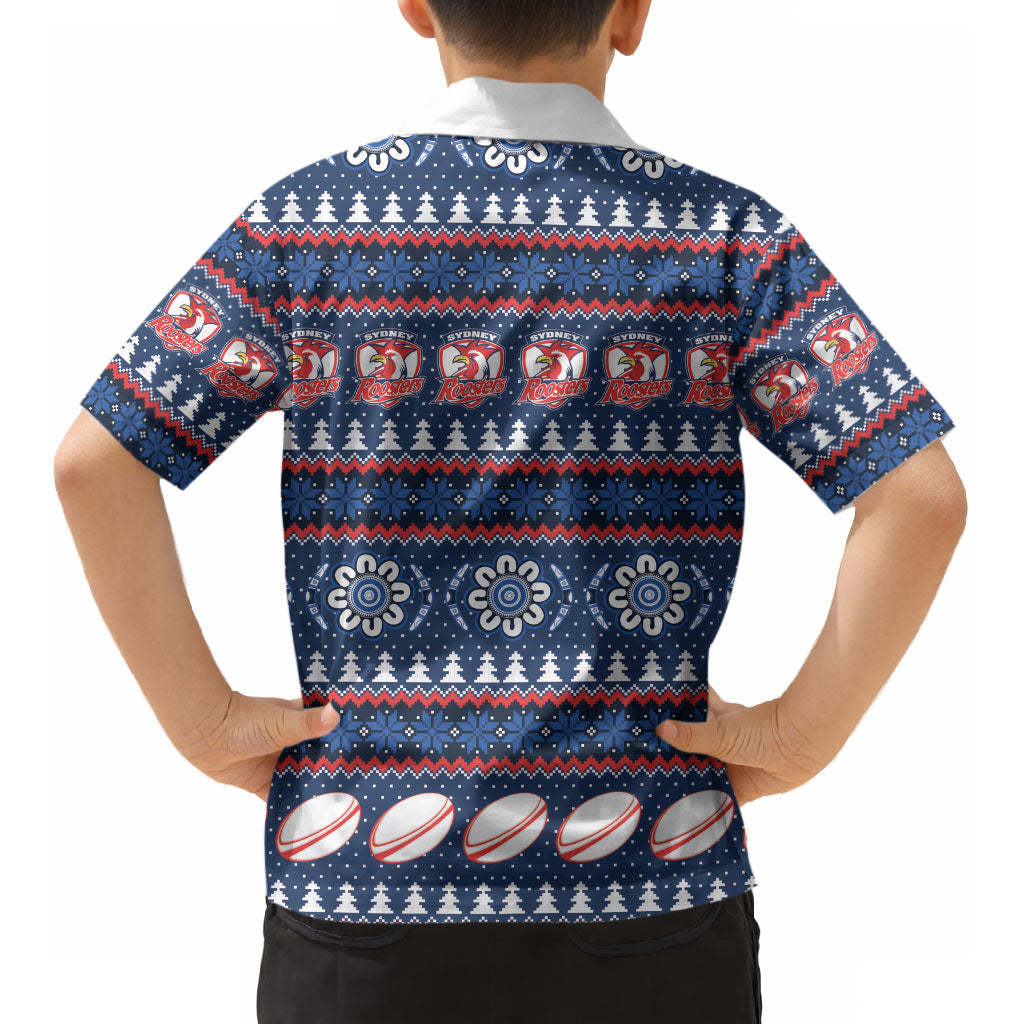 Roosters Rugby Christmas Kid Hawaiian Shirt Aboriginal Seamless Cardigan Inspired