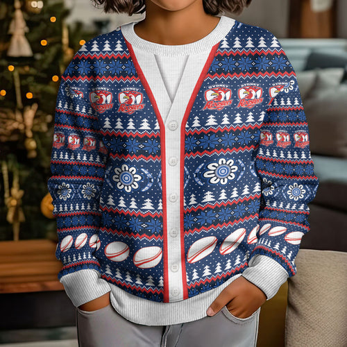 Roosters Rugby Christmas Kid Ugly Christmas Sweater Aboriginal Seamless Cardigan Inspired