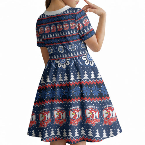Roosters Rugby Christmas Kid Short Sleeve Dress Aboriginal Seamless Cardigan Inspired