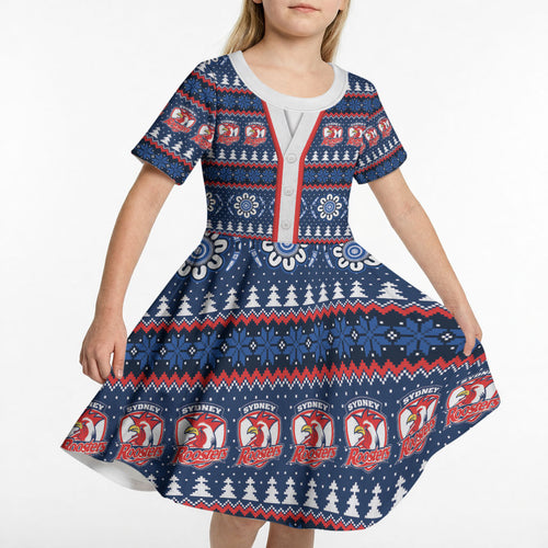 Roosters Rugby Christmas Kid Short Sleeve Dress Aboriginal Seamless Cardigan Inspired