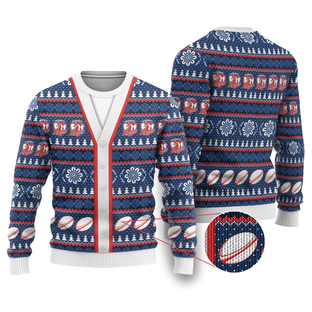 Roosters Rugby Christmas Ugly Christmas Sweater Aboriginal Seamless Cardigan Inspired
