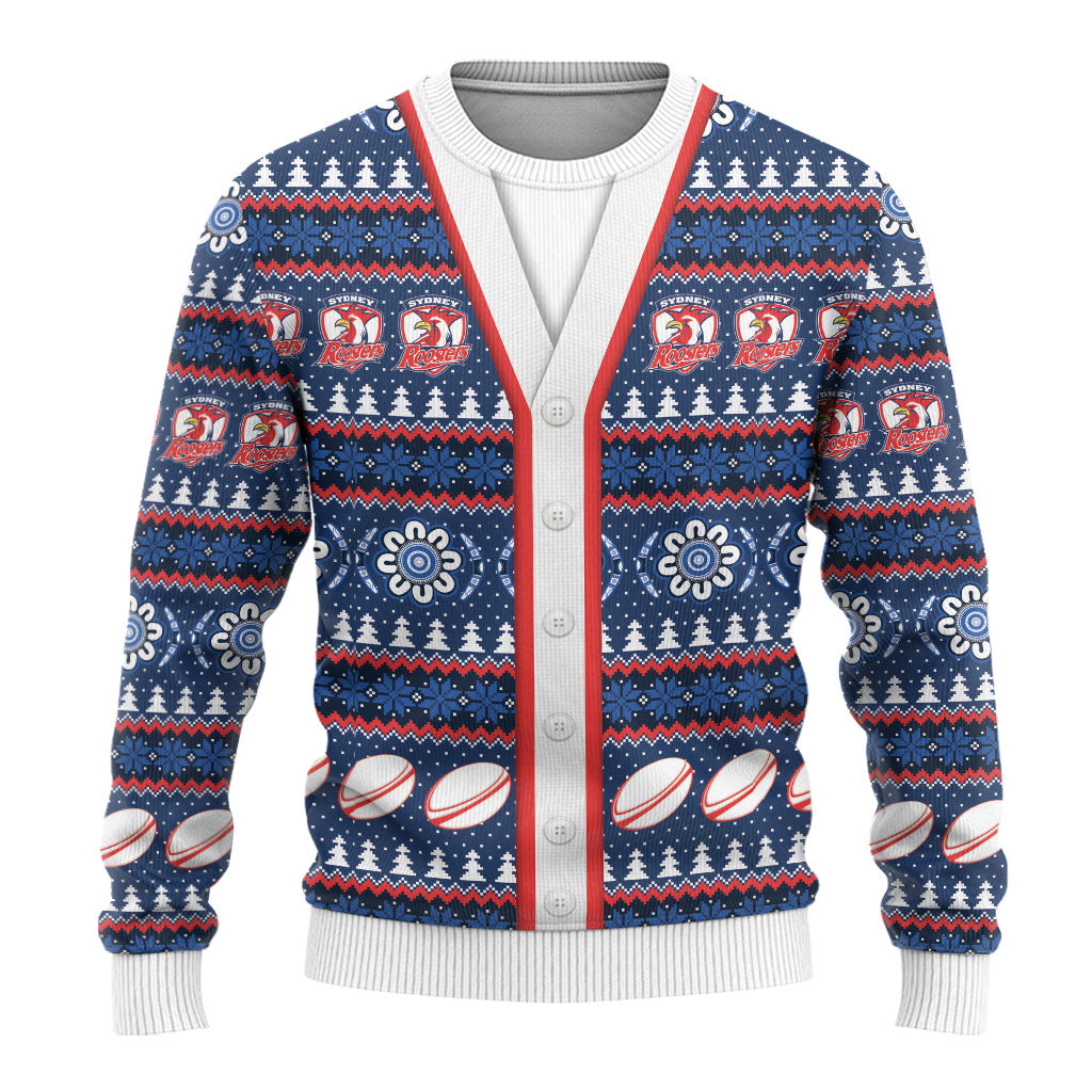 Roosters Rugby Christmas Ugly Christmas Sweater Aboriginal Seamless Cardigan Inspired