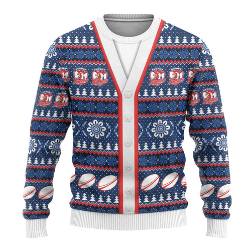 Roosters Rugby Christmas Ugly Christmas Sweater Aboriginal Seamless Cardigan Inspired