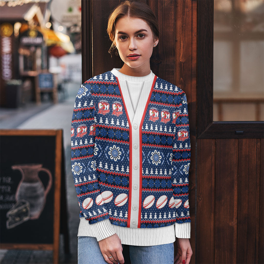 Roosters Rugby Christmas Ugly Christmas Sweater Aboriginal Seamless Cardigan Inspired