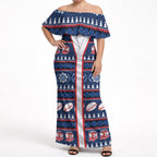 Roosters Rugby Christmas Off Shoulder Maxi Dress Aboriginal Seamless Cardigan Inspired