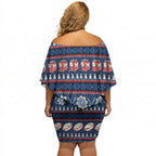 Roosters Rugby Christmas Off Shoulder Short Dress Aboriginal Seamless Cardigan Inspired