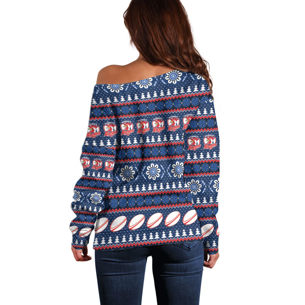 Roosters Rugby Christmas Off Shoulder Sweater Aboriginal Seamless Cardigan Inspired