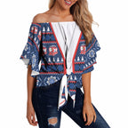 Roosters Rugby Christmas Off Shoulder Wrap Waist Top Aboriginal Seamless Cardigan Inspired