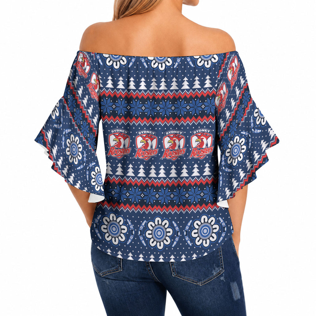 Roosters Rugby Christmas Off Shoulder Wrap Waist Top Aboriginal Seamless Cardigan Inspired