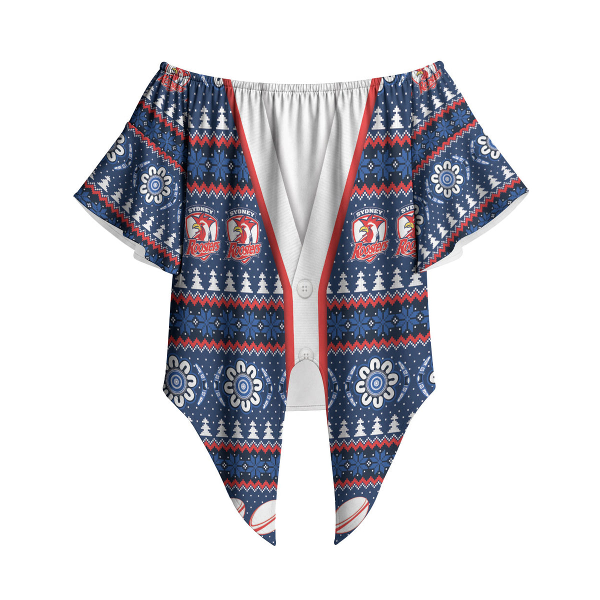 Roosters Rugby Christmas Off Shoulder Wrap Waist Top Aboriginal Seamless Cardigan Inspired