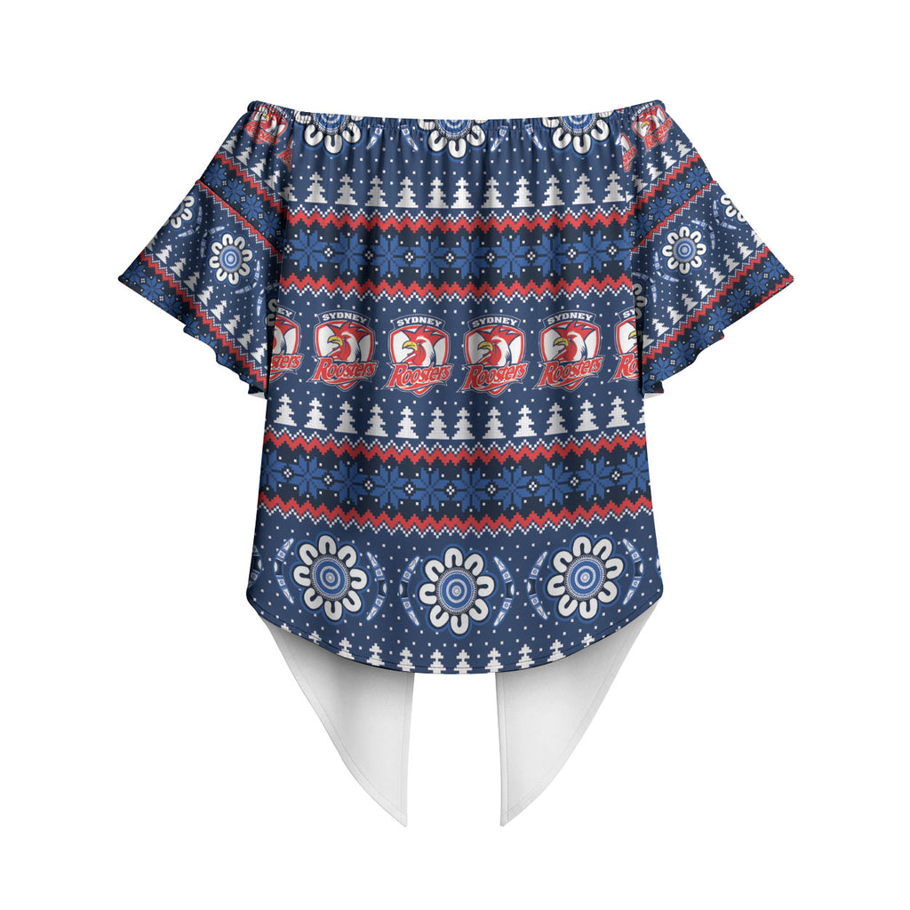 Roosters Rugby Christmas Off Shoulder Wrap Waist Top Aboriginal Seamless Cardigan Inspired