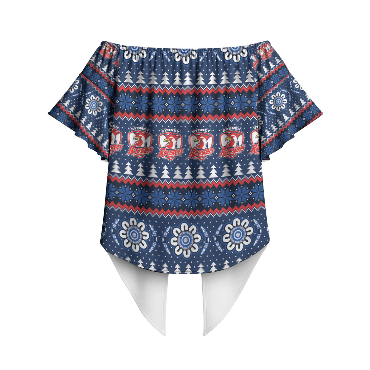 Roosters Rugby Christmas Off Shoulder Wrap Waist Top Aboriginal Seamless Cardigan Inspired