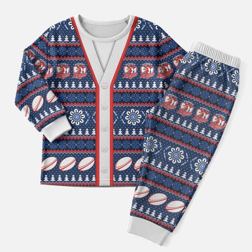 Roosters Rugby Christmas Pajama Set Aboriginal Seamless Cardigan Inspired