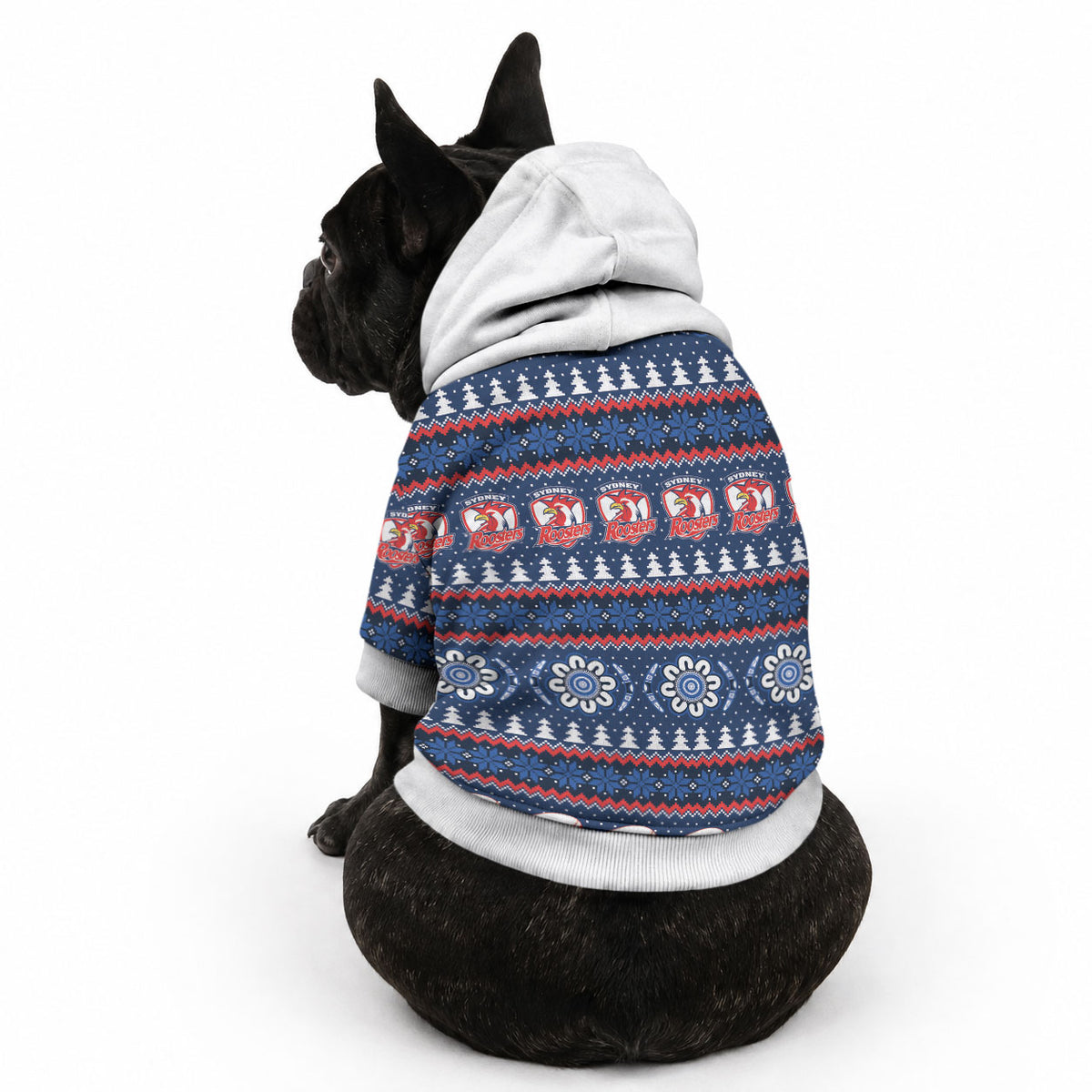 Roosters Rugby Christmas Pet Hoodie Aboriginal Seamless Cardigan Inspired