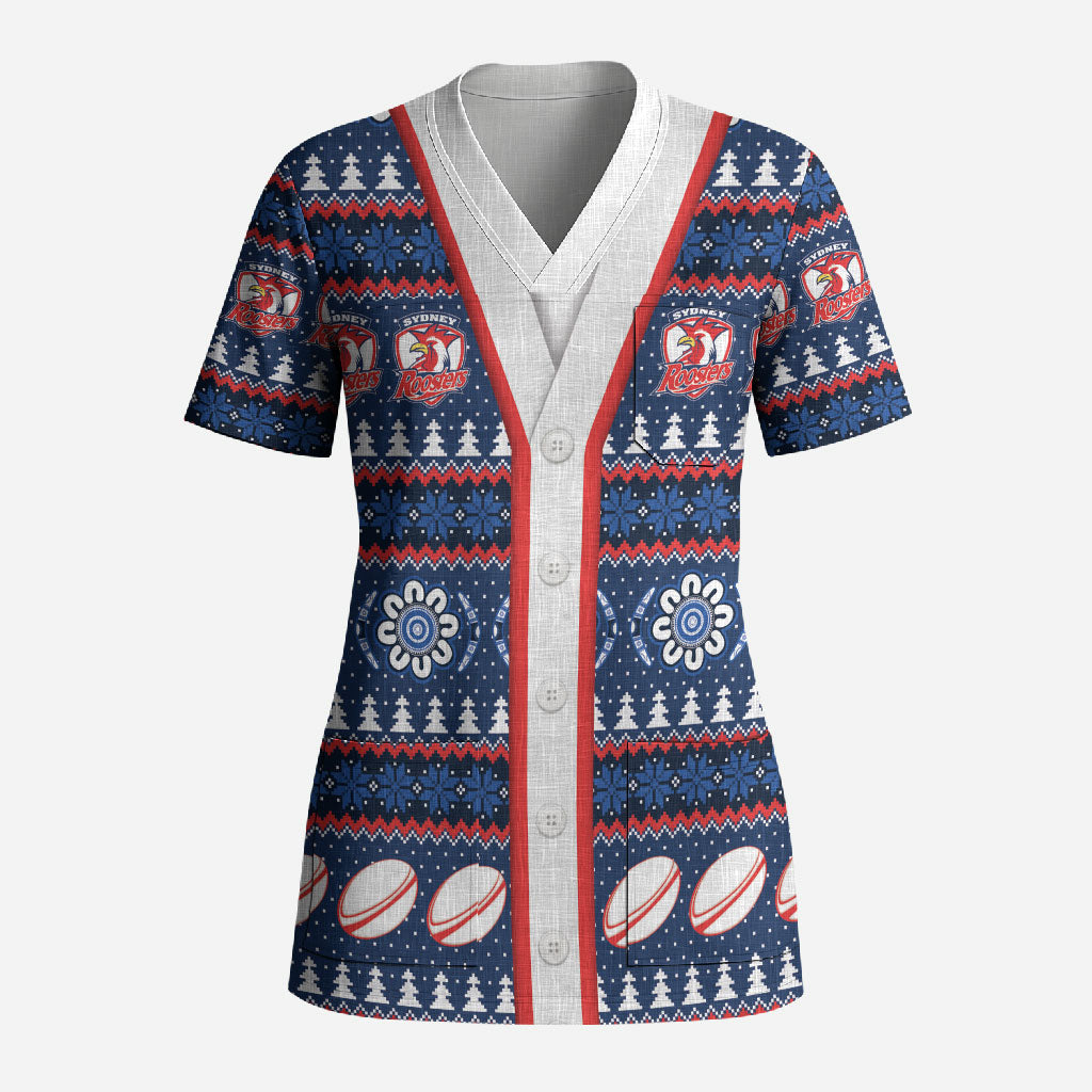 Roosters Rugby Christmas Scrub Top Aboriginal Seamless Cardigan Inspired
