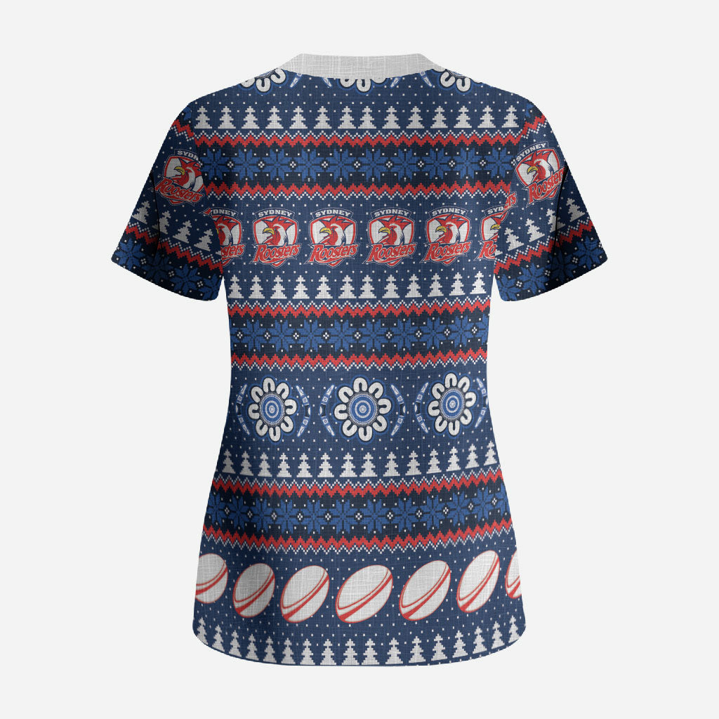 Roosters Rugby Christmas Scrub Top Aboriginal Seamless Cardigan Inspired