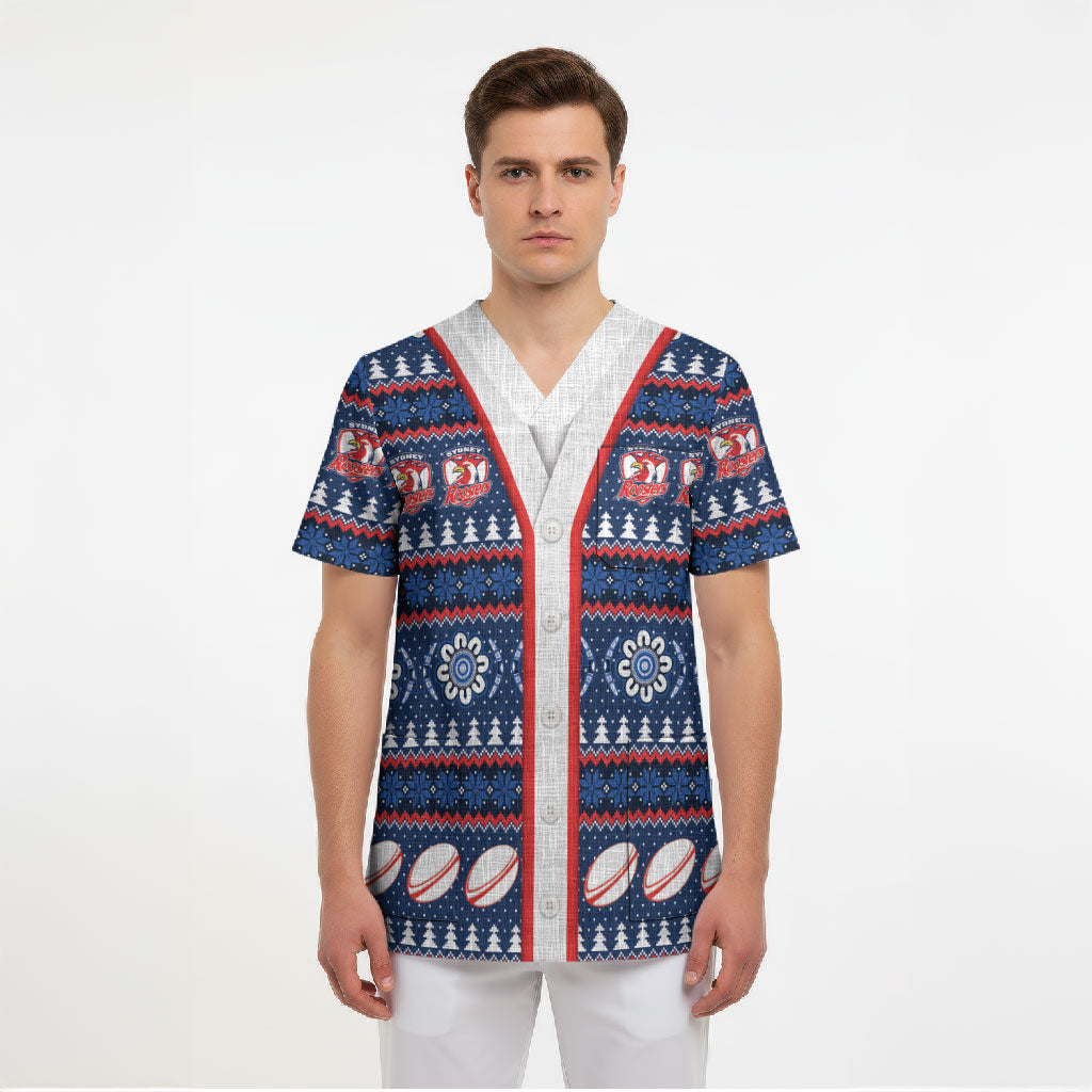 Roosters Rugby Christmas Scrub Top Aboriginal Seamless Cardigan Inspired