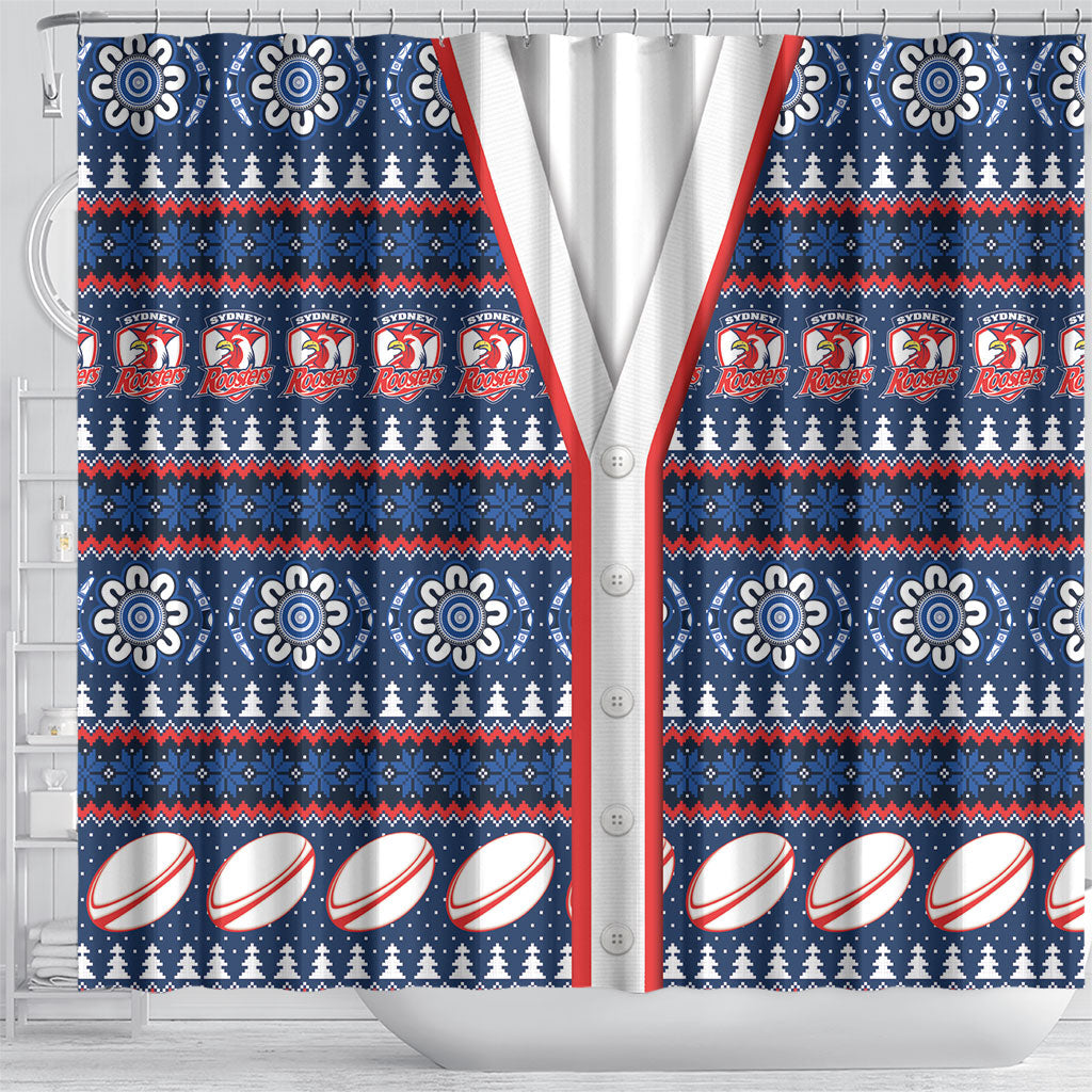 Roosters Rugby Christmas Shower Curtain Aboriginal Seamless Cardigan Inspired