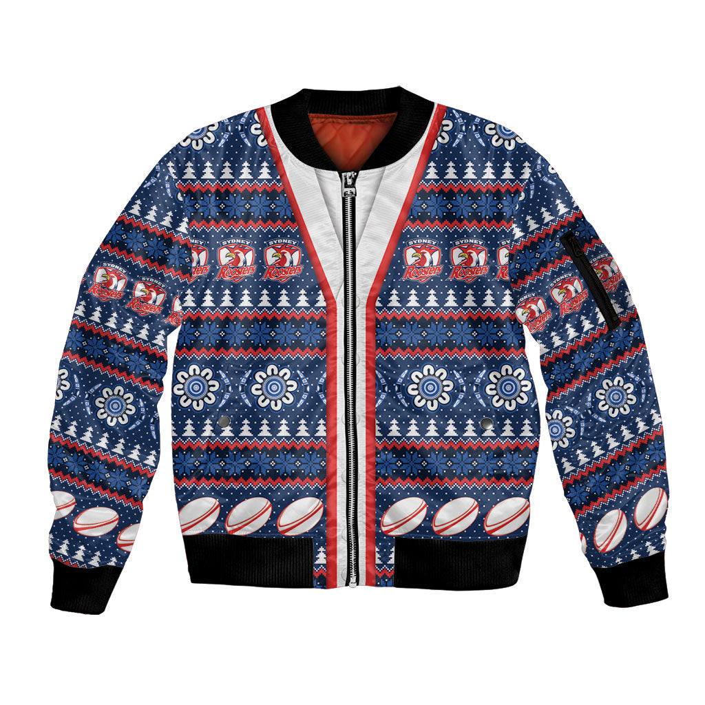 Roosters Rugby Christmas Sleeve Zip Bomber Jacket Aboriginal Seamless Cardigan Inspired